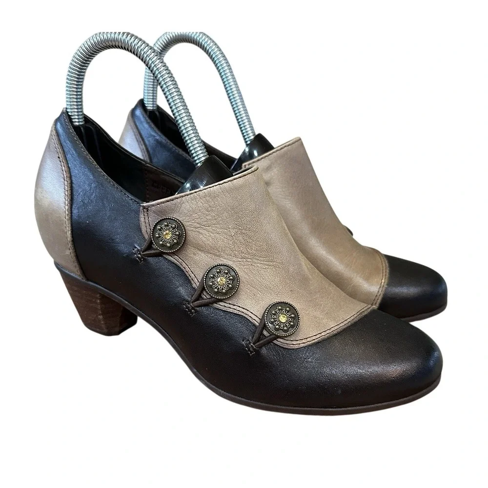 L'Artiste by Spring Step Greentea Grey Black Spat Ankle Boot Heels Size 38/US7.5